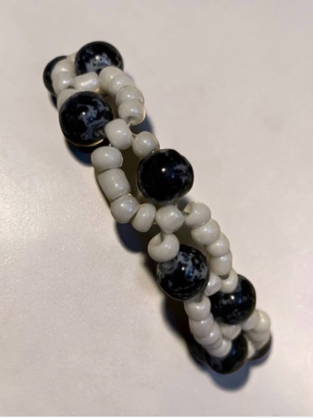 Black and White Beaded Adjustable Bracelet - Women Jewelry